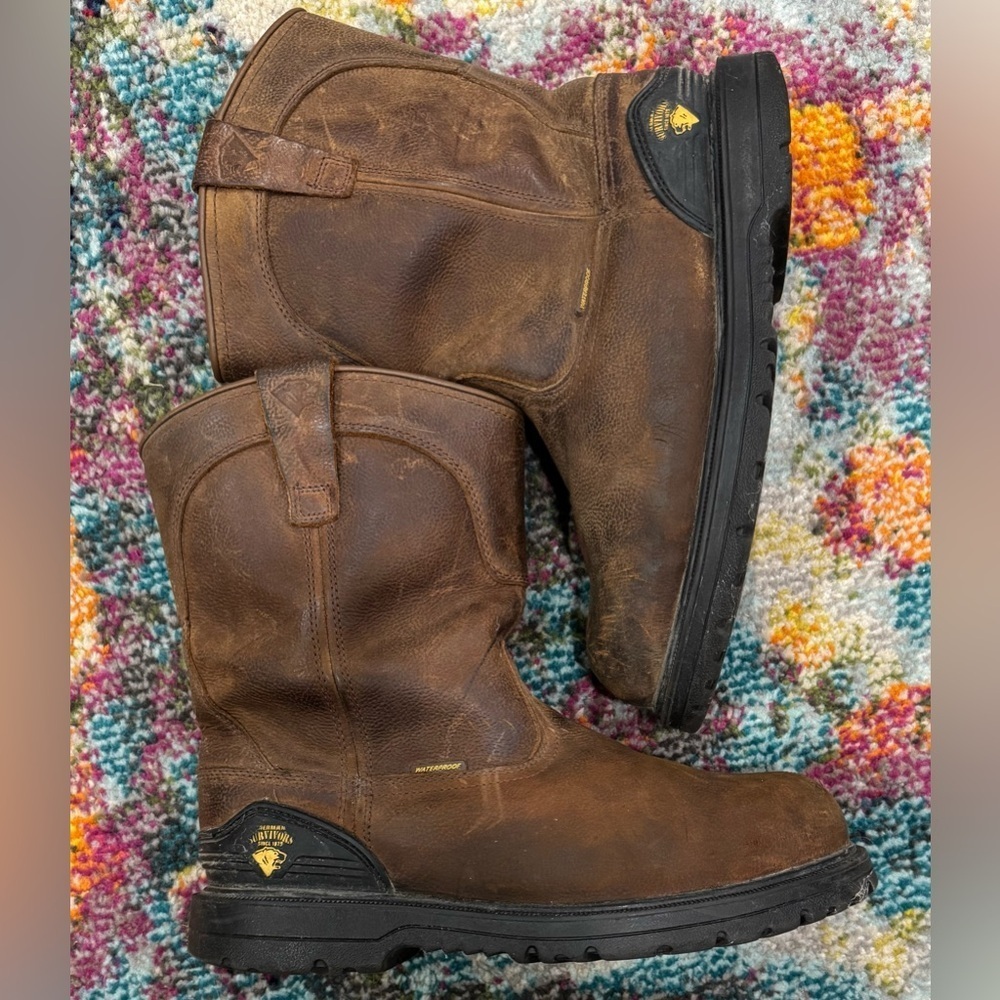 Herman Survivors Mens Bison Work Safety Boots Brown Leather Pull On US Size 11 - Picture 3 of 6